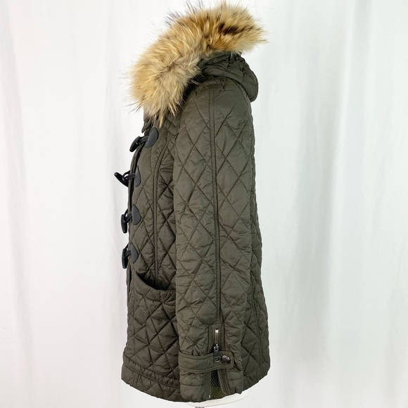 BURBERRY BRIT QUILTED TOGGLE LANSDOWNE COAT W/FUR HOOD XS - Picture 2 of 12